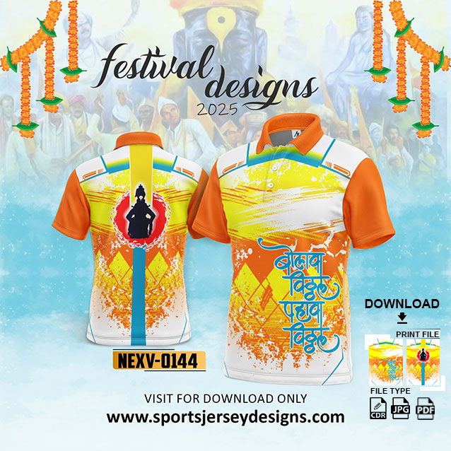 NEXV-0144-ORANGE,YELLOW AND WHITE PANDHARPUR WARI SUBLIMATION DESIGN