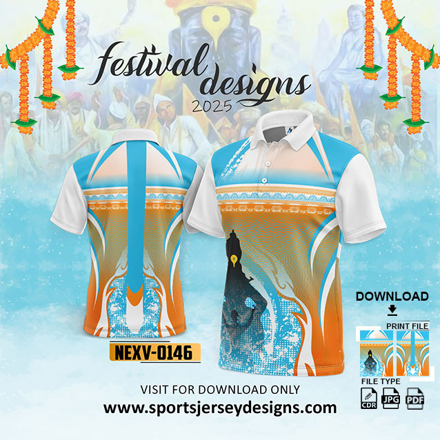 NEXV-0146-GOLD YELLOW,FIROZI BLUE AND WHITE PANDHARPUR WARI SUBLIMATION DESIGN