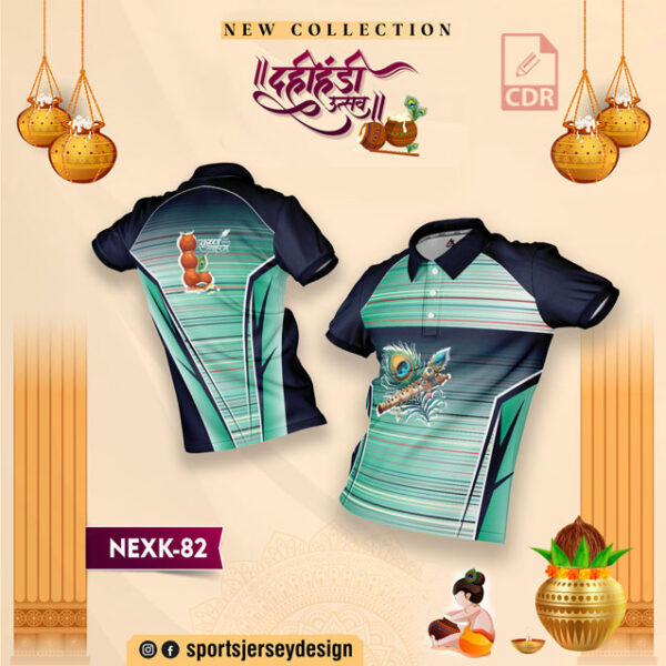 NEXK-82 Dahi Handi Festival Jersey Design In Bisleri Green And Navy Blue