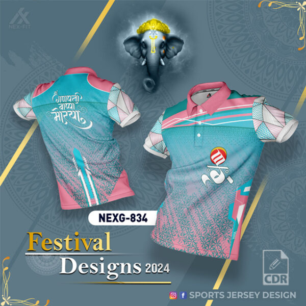NEXG-834 Ganesha Festival Design for Sublimation Print In blue ,White And Baby Pink Color combination