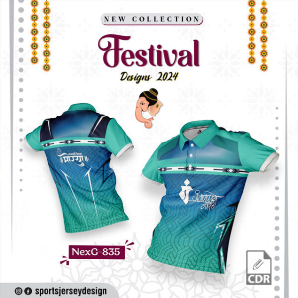 NXEG-835 Ganesha Festival Design for Sublimation Print: Sea Green And Blue Color combination