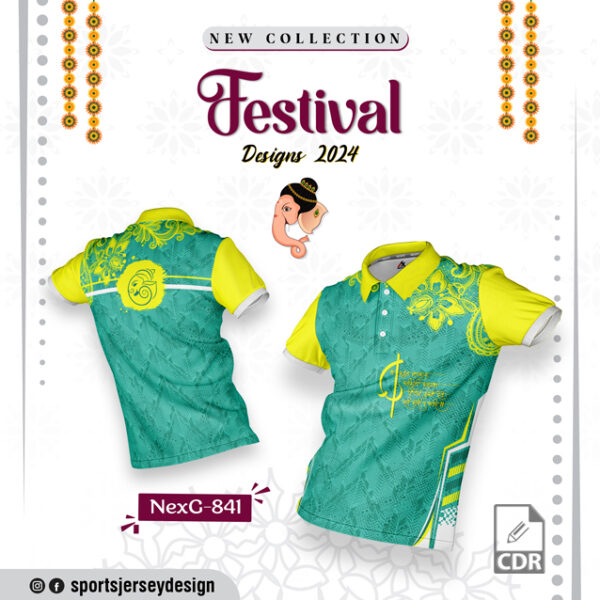 NEXG-841 Ganesha Festival Design for Sublimation Print: Lemon Yellow And Sea Green Color