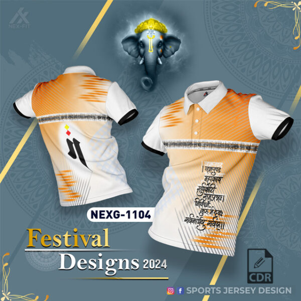 NEXG-1104 Ganesha Festival Design for Sublimation Print: Orange And White Colors