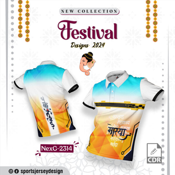 NEXG-2314 Ganesha Festival Design for Sublimation Print In blue,White And Yellow Color combination