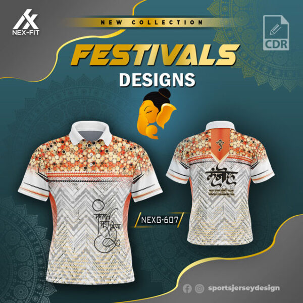 NEXG-607  Ganesha Festival Design for Sublimation Print: Orange And White Colors