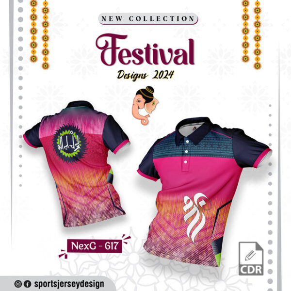 NEXG-617 Ganesha Festival Design for Sublimation Print: Rani Pink And Navy Blue