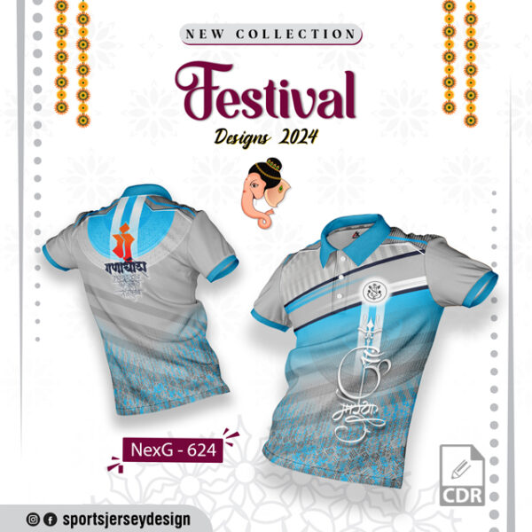 NEXG-624 Ganesha Festival Design for Sublimation Print: Blue Gray And White Colors