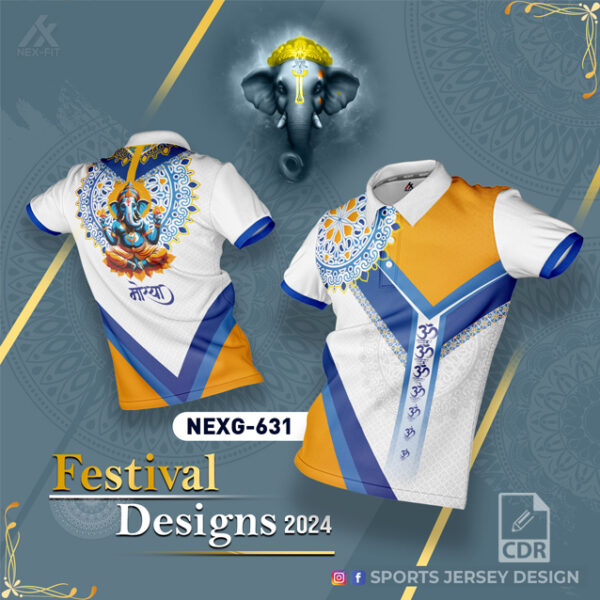 NEXG-631 Ganesha Festival Design for Sublimation Print: Blue, Yellow, and White  Color Combination