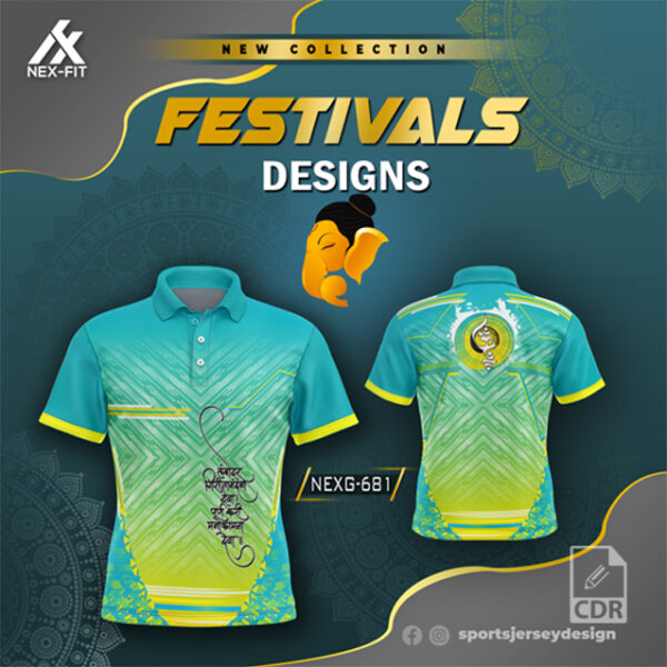 NEXG-681 Ganesha Festival Design for Sublimation Print : Sea Green And Lemon Yellow Color