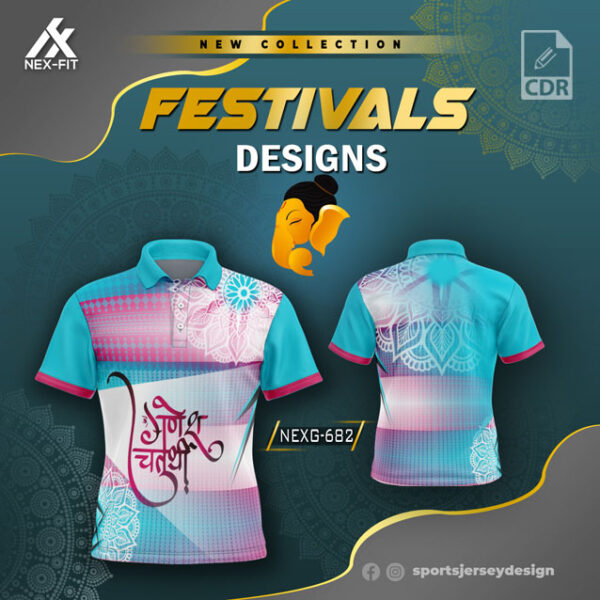 NEXG-682  Ganesha Festival Design for Sublimation Print: Pink And Blue Colors