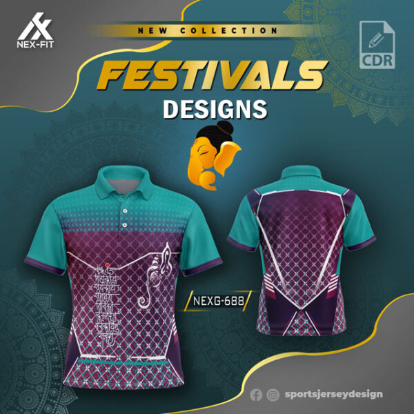NEXG-688 Ganesha Festival Design for Sublimation Print: Bisleri Green And Purple Colors