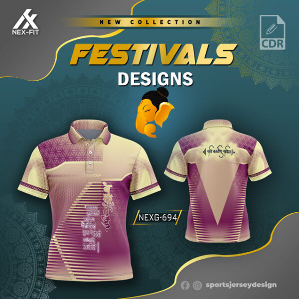 NEXG-694 Ganesha Festival Design for Sublimation Print: Purple And Gold Colors
