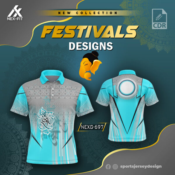 NEXG-697 Ganesha Festival Design for Sublimation Print: India blue & Gray Yellow Colors