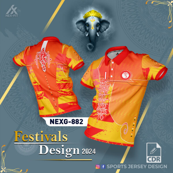 NEXG-882 Ganesha Festival Design for Sublimation Print: Red And Yellow Colors