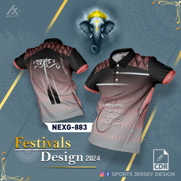 NEXG-883 Ganesha Festival Design for Sublimation Print: Black And Baby Pink Colors