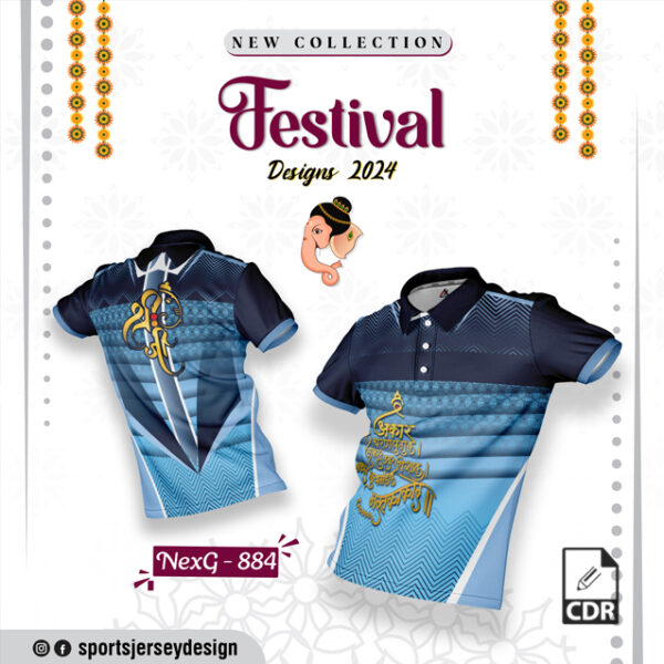 NEXG-884 Ganesha Festival Design for Sublimation Print: Blue And Blue Navy Colors