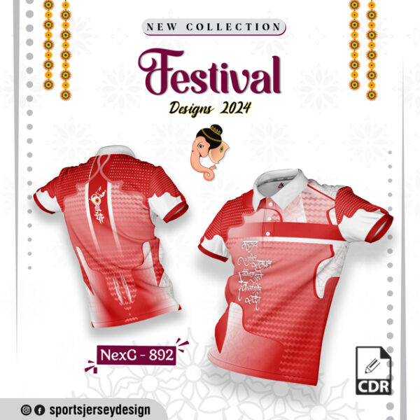 NEXG-892 Ganesha Festival Design for Sublimation Print: Red And White Colors