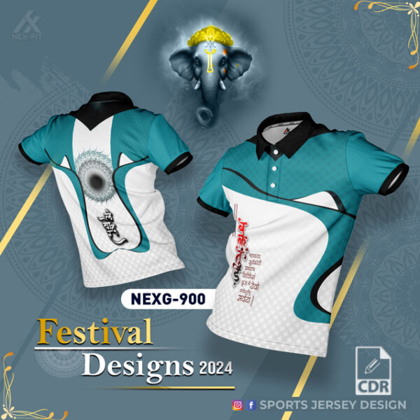 NEXG-900 Ganesha Festival Design for Sublimation Print: Sea Green And White Colors