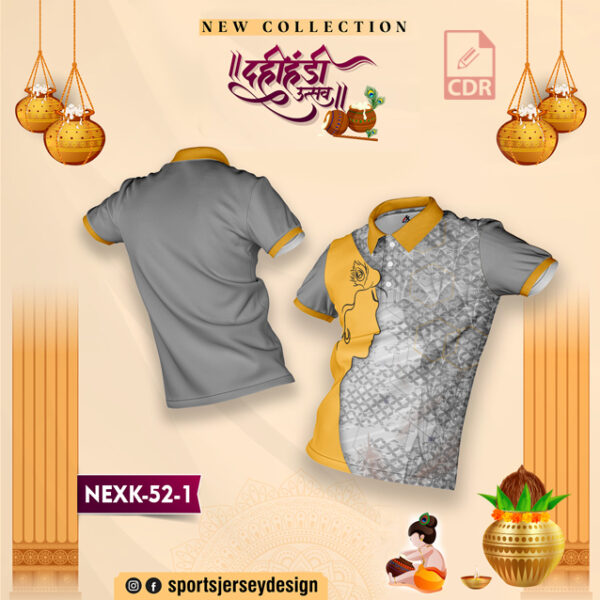 NEXK-52-1 Dahi Handi Festival Jersey Design In Gold And Grey Colour