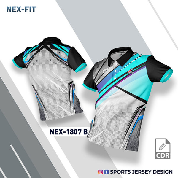 NEX-1807-B WHITE/BLACK AND FIROZI BLUE  SPORTSWEAR SUBLIMATION JERSEY DESIGN
