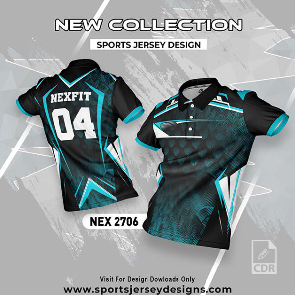 NEX 2706 FIROZI AND BLACK SPORTSWEAR SUBLIMATION JERSEY DESIGN