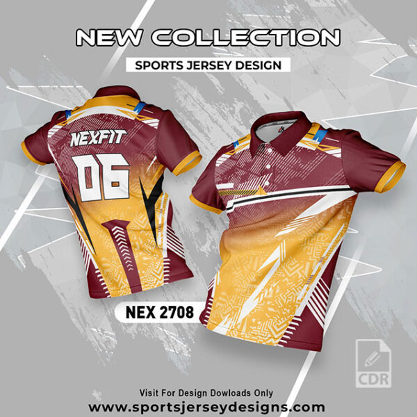 NEX 2708 MAROON AND GOLD YELLOW SPORTSWEAR SUBLIMATION JERSEY DESIGN