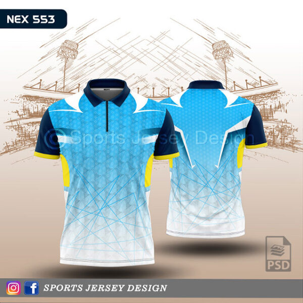 NEX 553 FIROZI BLUE/WHITE AND NAVY BLUE SPORTSWEAR SUBLIATION JERSEY DESIGN