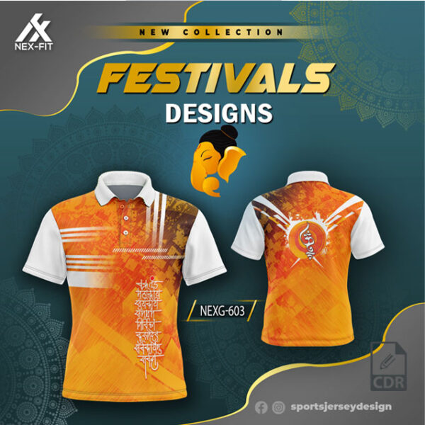 NEXG-603 Ganesha Festival Design for Sublimation Print :Orange & White Colors