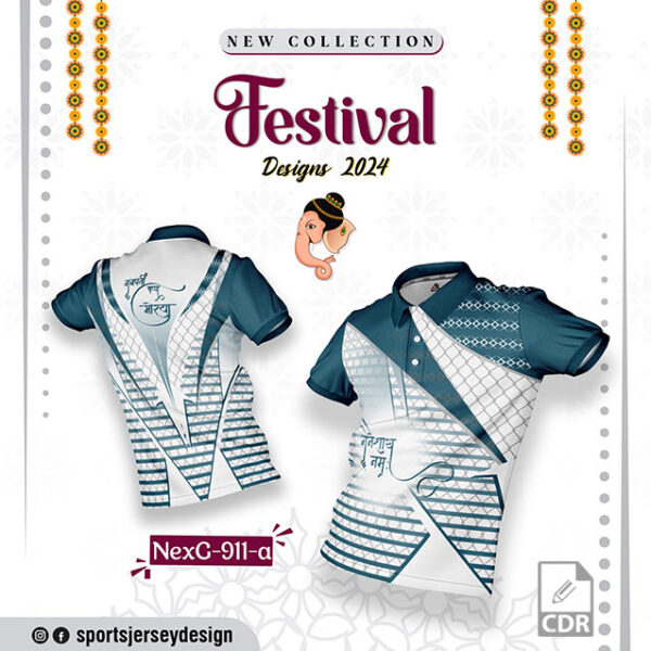 NEXG-911-A  Ganesha Festival Design for Sublimation Print: White and  Teal Green Color