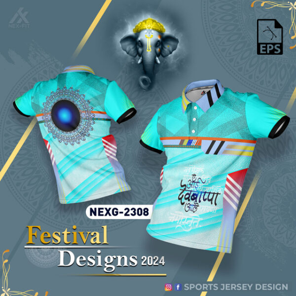 NEXG-2308 Ganesha Festival Design for Sublimation Print: Sea Blue Color