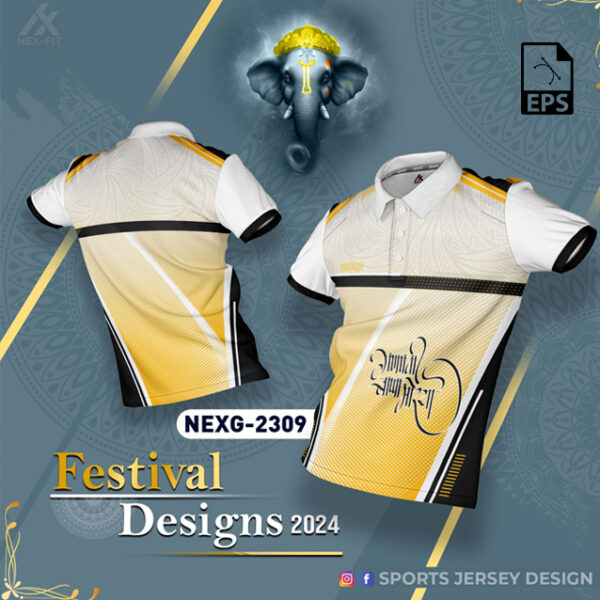 NEXG-2309 Ganesha Festival Design for Sublimation Print: Yellow And White Colors
