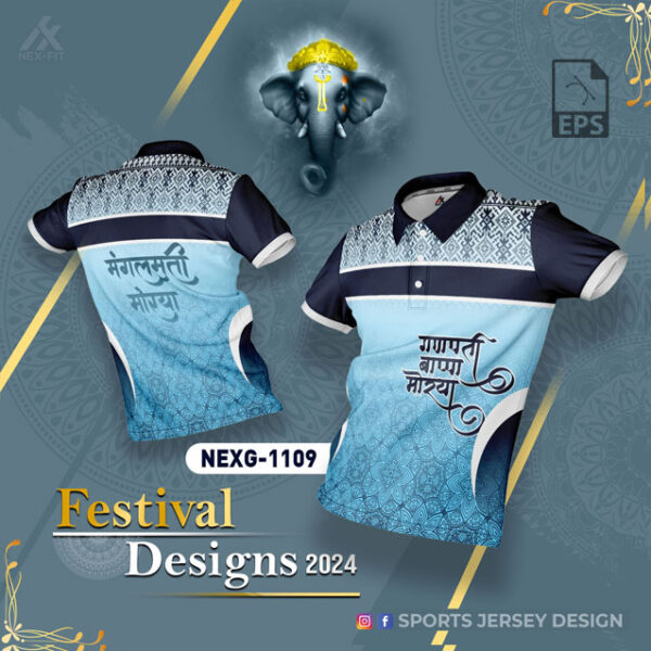 NEXG-1109 Ganesha Festival Design for Sublimation Print: Navy Blue And Blue Color