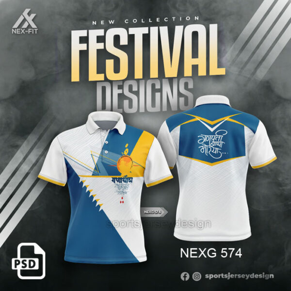 NEXG 574 GANESHA JERSEY DESIGN IN WHITE YELLOW AND BLUE