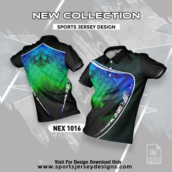 NEX 1016 INDIA BLUE/GREEN AND BLACK  SPORTSWEAR SUBLIMATION JERSEY DESIGN