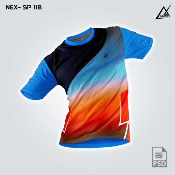 NEX SP 118 ORANGE/INDIA BLUE AND NAVY BLUE SPORTSWEAR SUBLIMATION JERSEY DESIGN