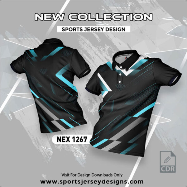 NEX 1267 BLACK AND FIROZI SPORTSWEAR SUBLIMATION JERSEY DESIGN