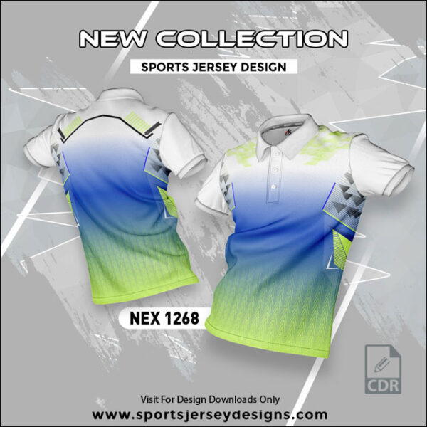 NEX 1268 PISTA GREEN/BLUE AND WHITE SPORTSWEAR SUBLIMATION JERSEY DESIGN