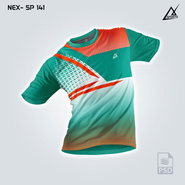 NEX-SP 141 SEA GREEN/WHITE AND ORANGE  SPORTSWEAR SUBLIMATION JERSEY DESIGN