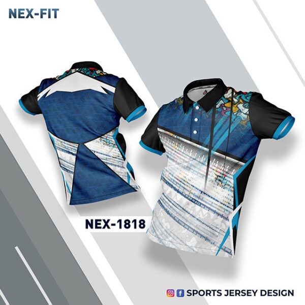 NEX 1818 WHITE AND INDIA BLUE SPORTSWEAR SUBLIMATION JERSEY DESIGN