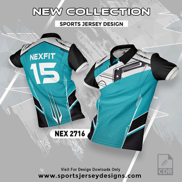 NEX 2716 WHITE/BLACK AND INDIA BLUE SPORTSWEAR SUBLIMATION JERSEY DESIGN