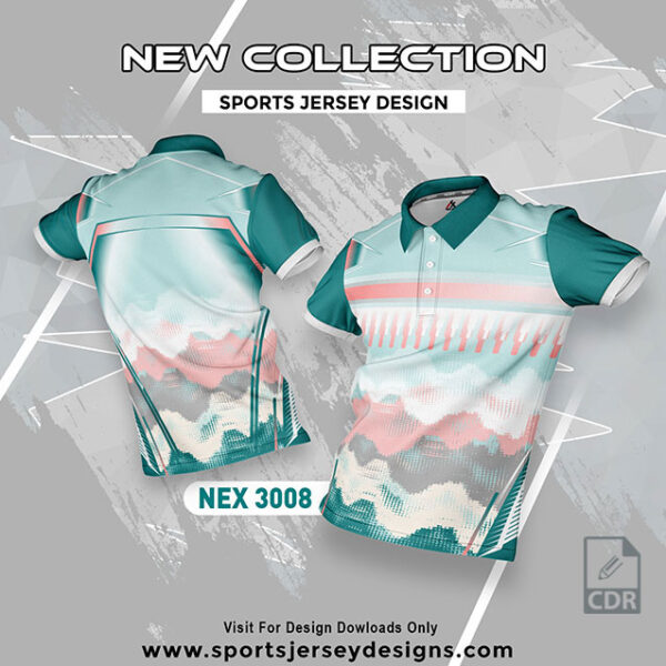 NEX 3008 SEA GREEN/WHITE AND BABY PINK  SPORTSWEAR SUBLIMATION JERSEY DESIGN