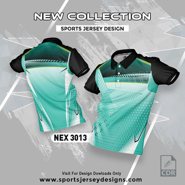 NEX 3013 SEA GREEN/BLACK AND WHITE SPORTSWEAR SUBLIMATION JERSEY DESIGN