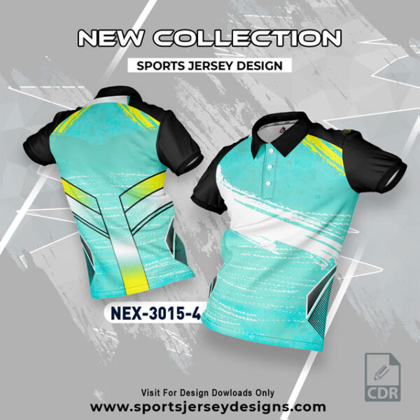 NEX 3015-4 FIROZI AND BLACK SPORTSWEAR SUBLIMATION JERSEY DESIGN