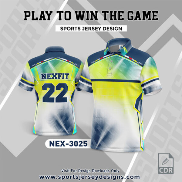 NEX 3025  WHITE/YELLOW AND AIRFORCE  SPORTSWEAR SUBLIMATION JERSEY DESIGN