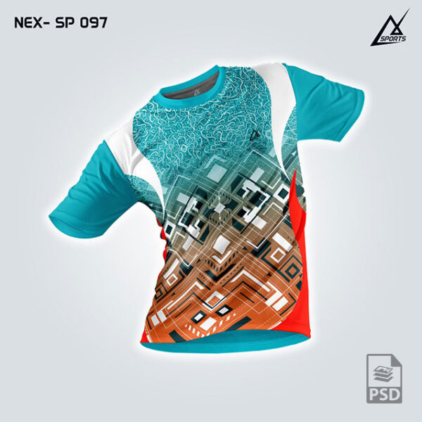 NEX SP 097 FIROZI AND ORANGE SPORTSWEAR SUBLIMATION JERSEY DESIGN