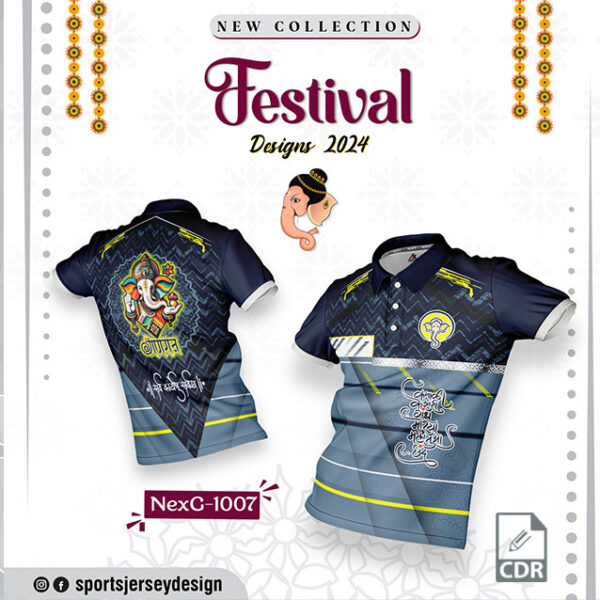 NEXG 1007  Ganesha Festival Design for Sublimation Print: Navy Blue Color combination