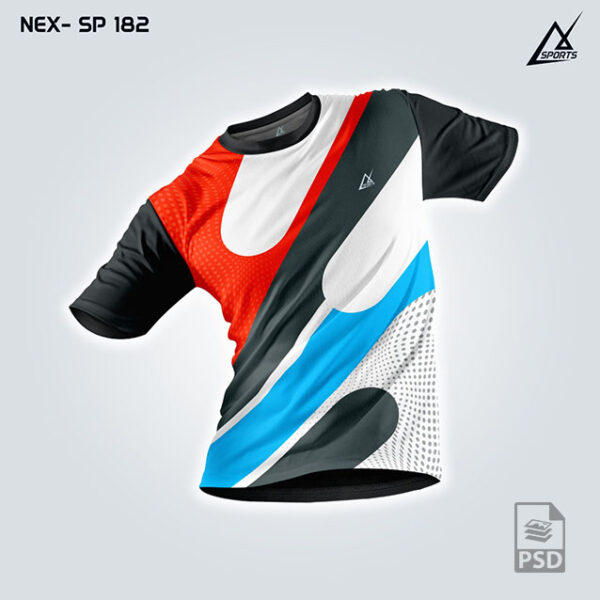 NEX SP 182 WHITE/BLACK/BLUE AND ORANGE SPORTSWEAR SUBLIMATION JERSEY DESIGN