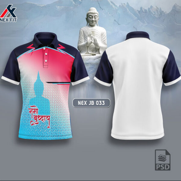 NEX JB 033 GAUTAMA BUDHA SUBLIMATION JERSEY DESIGN IN FIROZI/PINK AND WHITE COLOR