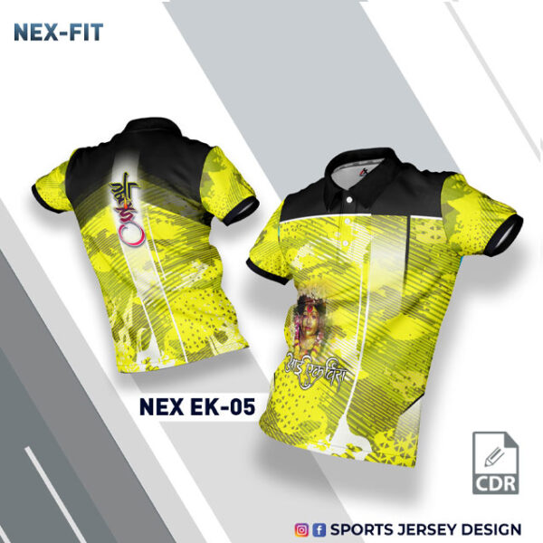 NEX EK 05 LEMON YELLOW AND BLACK EKVIRA AAI PALKHI SUBLIMATION JERSEY DESIGN