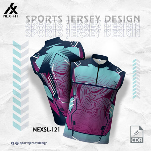 NEXSL 121 PURPLLE AND FIROZI SLEEVLESS SPORTSWEAR SUBLIMATION JERSEY DESIGN